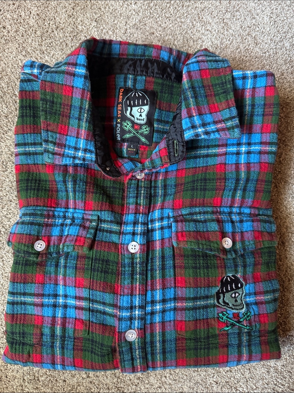 Poler Red Green Blue Plaid Button-Down Flannel